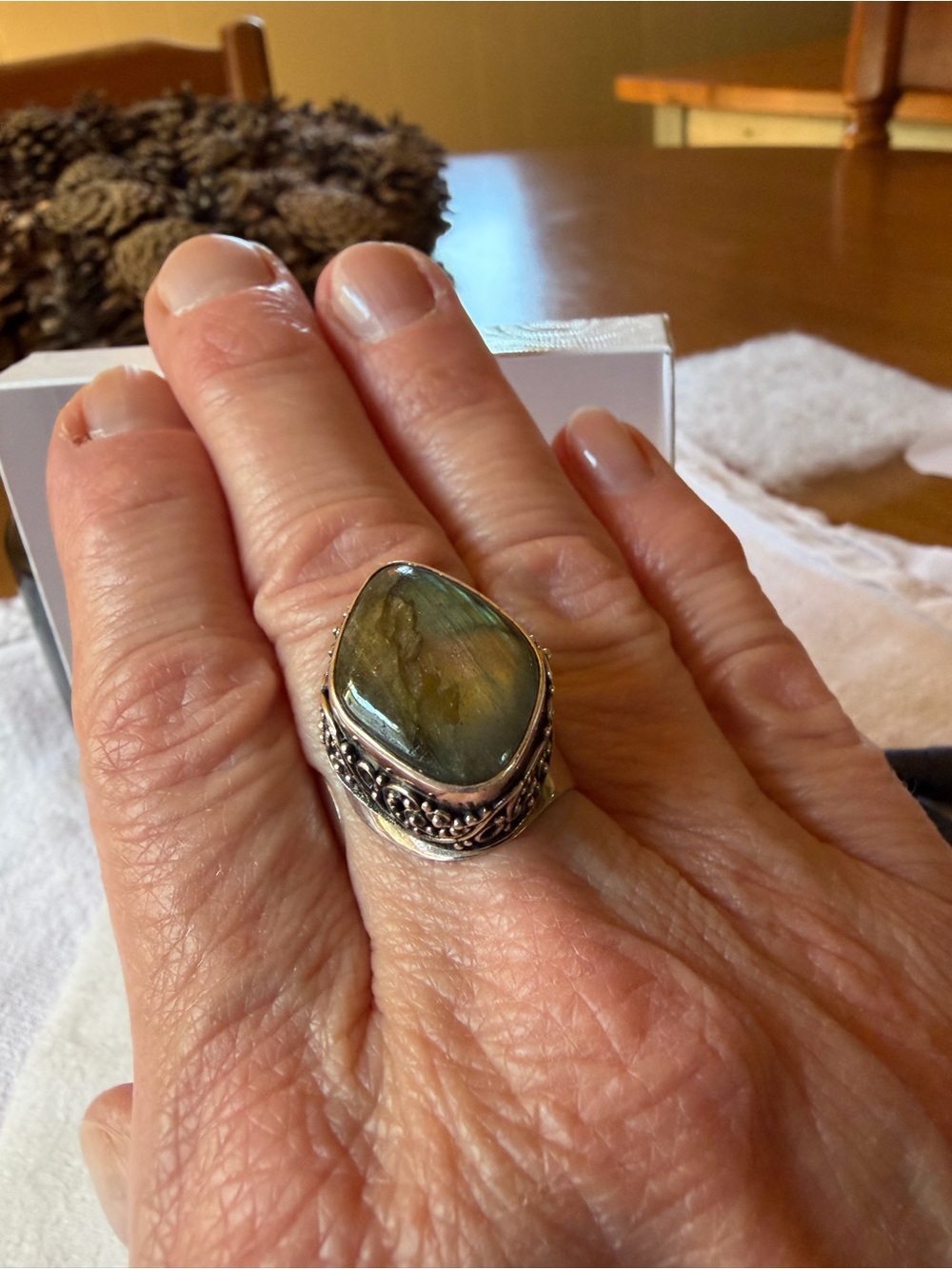 Sterling Silver Green Labradorite Statement Ring